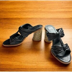 Frye & Co. Leiah Bow Mules Slip On Sandals Women 6M Black Leather Block Heel NEW